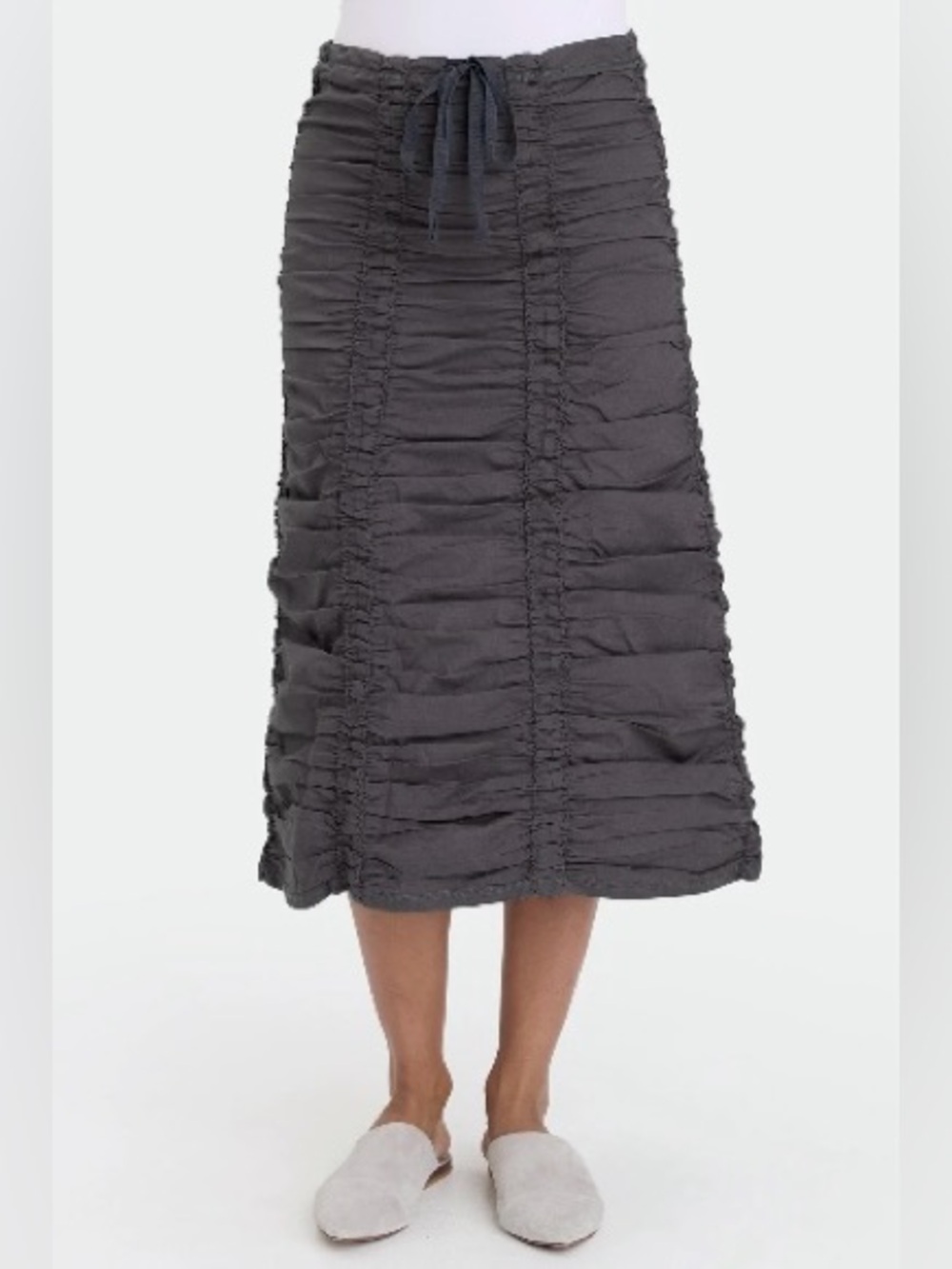 XCVI Double Shirred Panel Skirt Ruched Midi Skirt in Gray Size Medium NWT